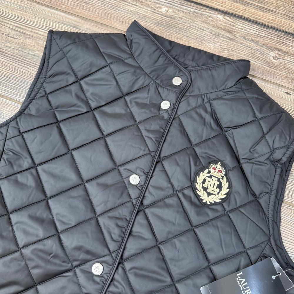 Ralph Lauren Women's Black Quilted Vest Crest Logo Preppy Style Black LARGE NEW - Picture 14 of 14